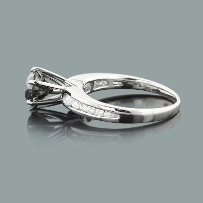 14K White Gold Thin Black Diamond Engagement Ring 0.94ct 4 14K White Gold Thin Black Diamond Engagement Ring 0.94ct - Image 2