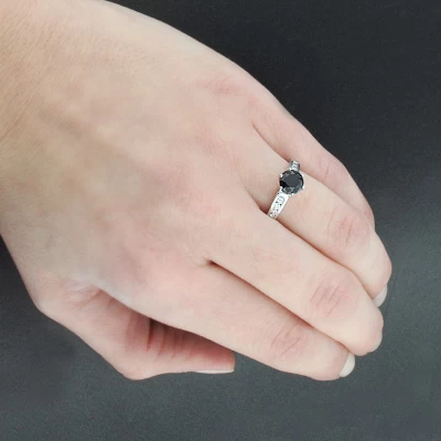 14K White Gold Thin Black Diamond Engagement Ring 0.94ct 5 14K White Gold Thin Black Diamond Engagement Ring 0.94ct - Image 3