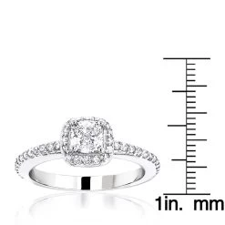 1 Carat Cushion Cut Diamond Engagement Ring 14K White Gold Halo Design -Fashion Accessories Shop 1 carat cushion cut diamond engagement ring 14k gold halo design rulerwh