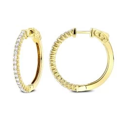 1 Inch Diamond Hoop Earrings 0.86ct 14K Yellow Gold