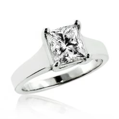 1 Stone Solitaire Princess Cut Diamond Engagement Ring 1.5ct 14K White Gold