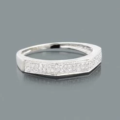 Thin 10K White Gold Ladies Diamond Wedding Band 0.20ct