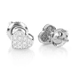 10K White Gold Pave Round Diamond Small Heart Earrings 0.1ct