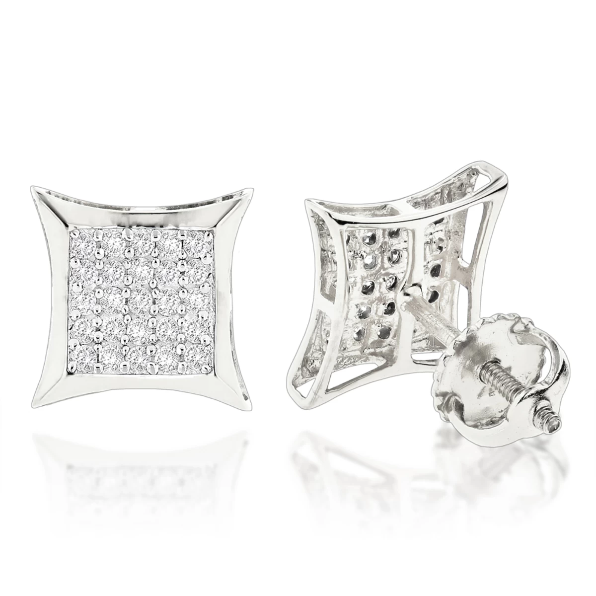 10K White Gold Round Diamond Kite Stud Earrings 0.18ct 3 10K White Gold Round Diamond Kite Stud Earrings 0.18ct
