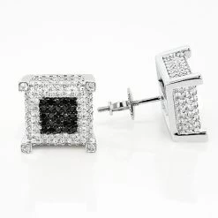 10K White Gold White Black Diamond Earrings 1.21ct