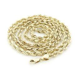 Hollow 10K Yellow Gold Rope Chain 2mm 22-26in