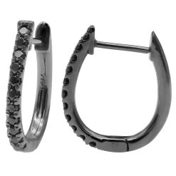 14K Gold Black Diamond Hoop Huggie Earrings 0.2ct 13mm Long -Fashion Accessories Shop 14k black diamond hoop huggie earrings 016ct p 35680 box black