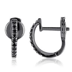 Small 14K Black Plated Gold Black Diamond Hoop Earrings 0.2ct Huggies