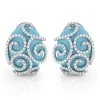 14K White Gold Designer Diamond And Turquoise Earrings 1.10ct