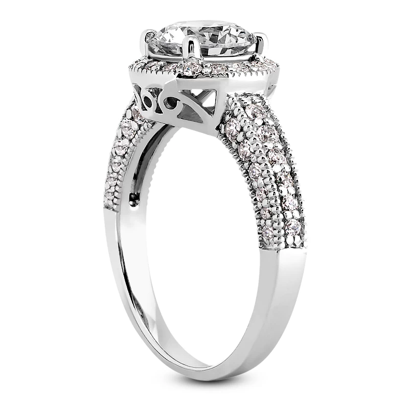 Halo 14K White Gold Diamond Engagement Ring Setting 0.43ct 6 Halo 14K White Gold Diamond Engagement Ring Setting 0.43ct - Image 4
