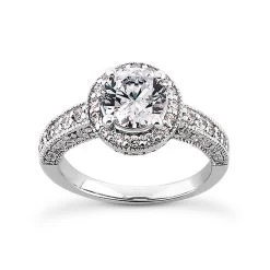Halo 14K White Gold Diamond Engagement Ring Setting 0.43ct