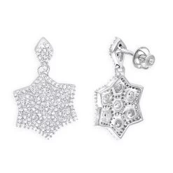 14K White Gold Diamond Star Drop Earrings For Women 0.75ct