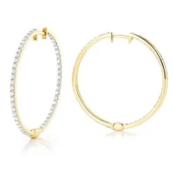 14K Yellow Gold 1 Row Inside Out Diamond Hoop Earrings 3.15ct