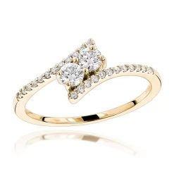 14K Yellow Gold 2 Stone Diamond Ladies Ring 0.4ct Love And Friendship Design