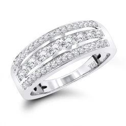 LUXURMAN Anniversary Ring 14K White Gold 3 Row Ladies Diamond Wedding Band 0.6ct