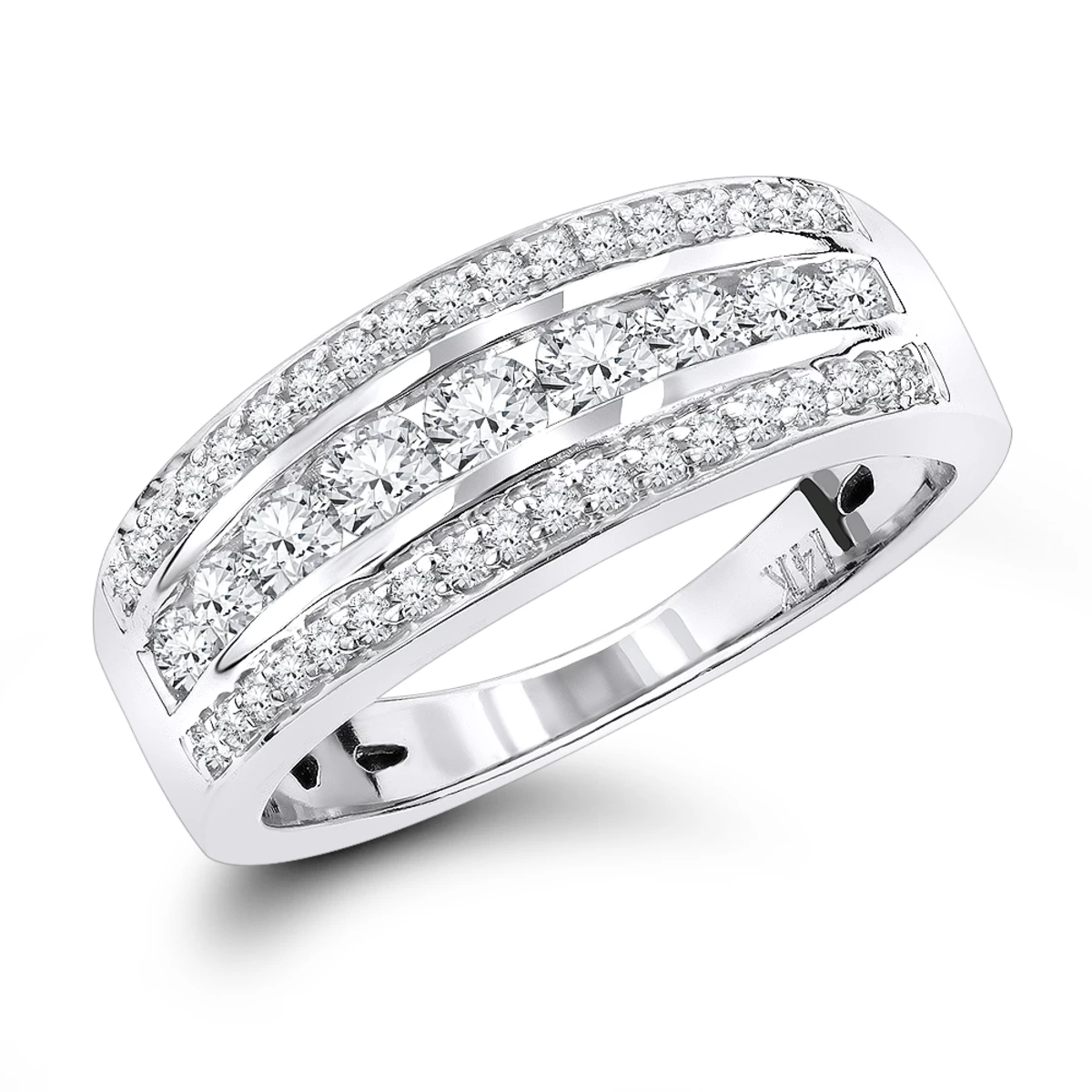LUXURMAN Anniversary Ring 14K White Gold 3 Row Ladies Diamond Wedding Band 0.6ct 3 LUXURMAN Anniversary Ring 14K White Gold 3 Row Ladies Diamond Wedding Band 0.6ct