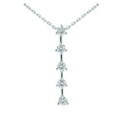 14K White Gold 5 Stone Round Diamond Journey Necklace 0.75ct