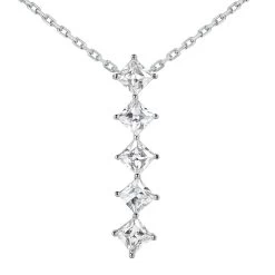 14K White Gold 5 Stone Diamond Journey Necklace 1.35ct