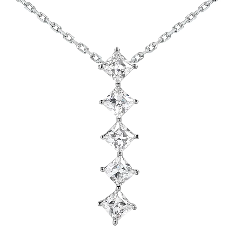 14K White Gold 5 Stone Diamond Journey Necklace 1.35ct 3 14K White Gold 5 Stone Diamond Journey Necklace 1.35ct