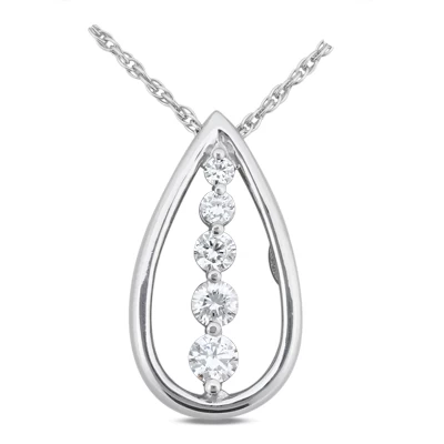 14K White Gold Unique 5 Stone Diamond Journey Necklace 1ct 3 14K White Gold Unique 5 Stone Diamond Journey Necklace 1ct