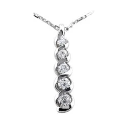 14K White Gold Designer 5 Stone Diamond Journey Necklace 2ct