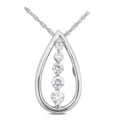 14K White Gold 5 Stone Diamond Journey Necklace 2ct