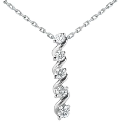 14K White Gold 5 Stone Diamond Journey Pendant 0.33ct 3 14K White Gold 5 Stone Diamond Journey Pendant 0.33ct