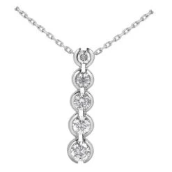 14K White Gold Bezel Set 5 Stone Round Diamond Journey Pendant 0.50ct