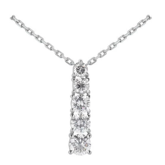 14K White Gold Prong Set 5 Stone Diamond Journey Pendant 0.50ct 3 14K White Gold Prong Set 5 Stone Diamond Journey Pendant 0.50ct