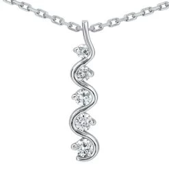 14K White Gold 5 Stone Diamond Journey Pendant 0.50ct