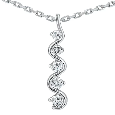 14K White Gold 5 Stone Diamond Journey Pendant 0.50ct 3 14K White Gold 5 Stone Diamond Journey Pendant 0.50ct