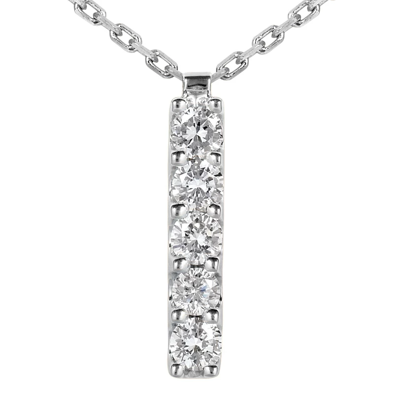 14K White Gold Designer 5 Stone Diamond Journey Pendant 0.75ct 3 14K White Gold Designer 5 Stone Diamond Journey Pendant 0.75ct