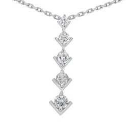 14K White Gold 5 Stone Round Diamond Journey Pendant 2ct