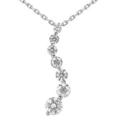 14K White Gold 7 Stone Diamond Journey Necklace 1ct