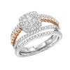 14K White Gold Affordable Halo Diamond Engagement Ring And Wedding Band Set 0.8ct