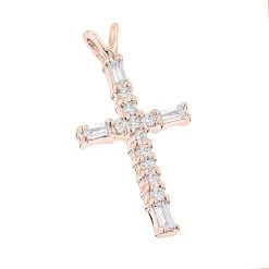 14K White Gold Baguette & Round Diamond Cross Necklace 0.35ct -Fashion Accessories Shop 14k gold baguette round diamond cross necklace 035ct p 26537 ro