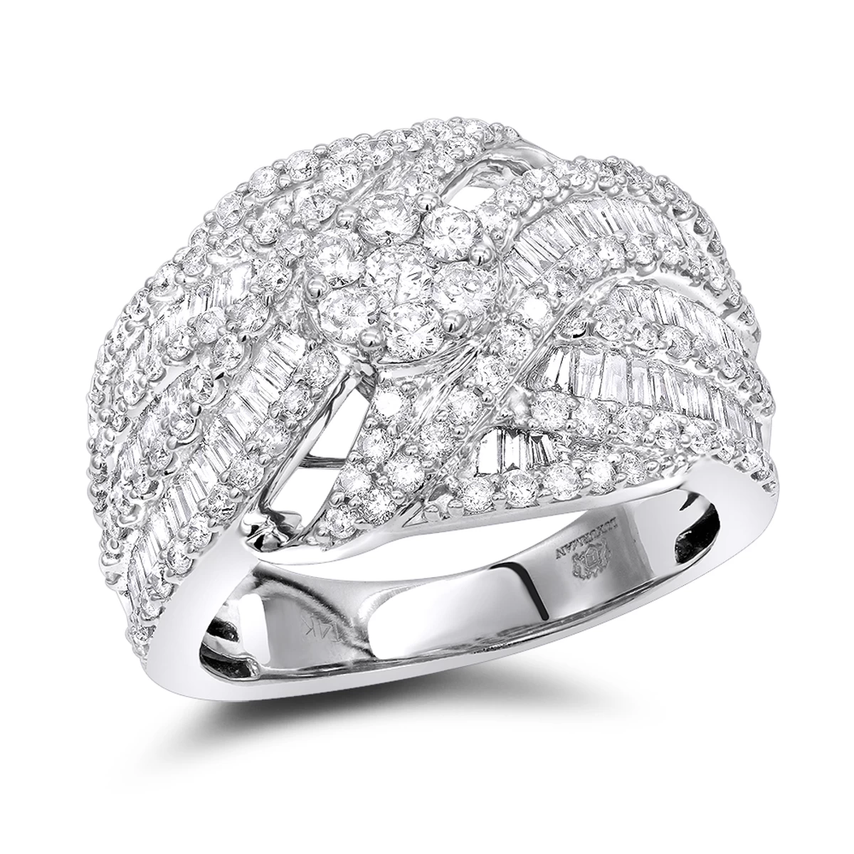 14K White Gold Baguette Round Diamond Ladies Cocktail Ring 2.25ct By Luxurman 3 14K White Gold Baguette Round Diamond Ladies Cocktail Ring 2.25ct By Luxurman