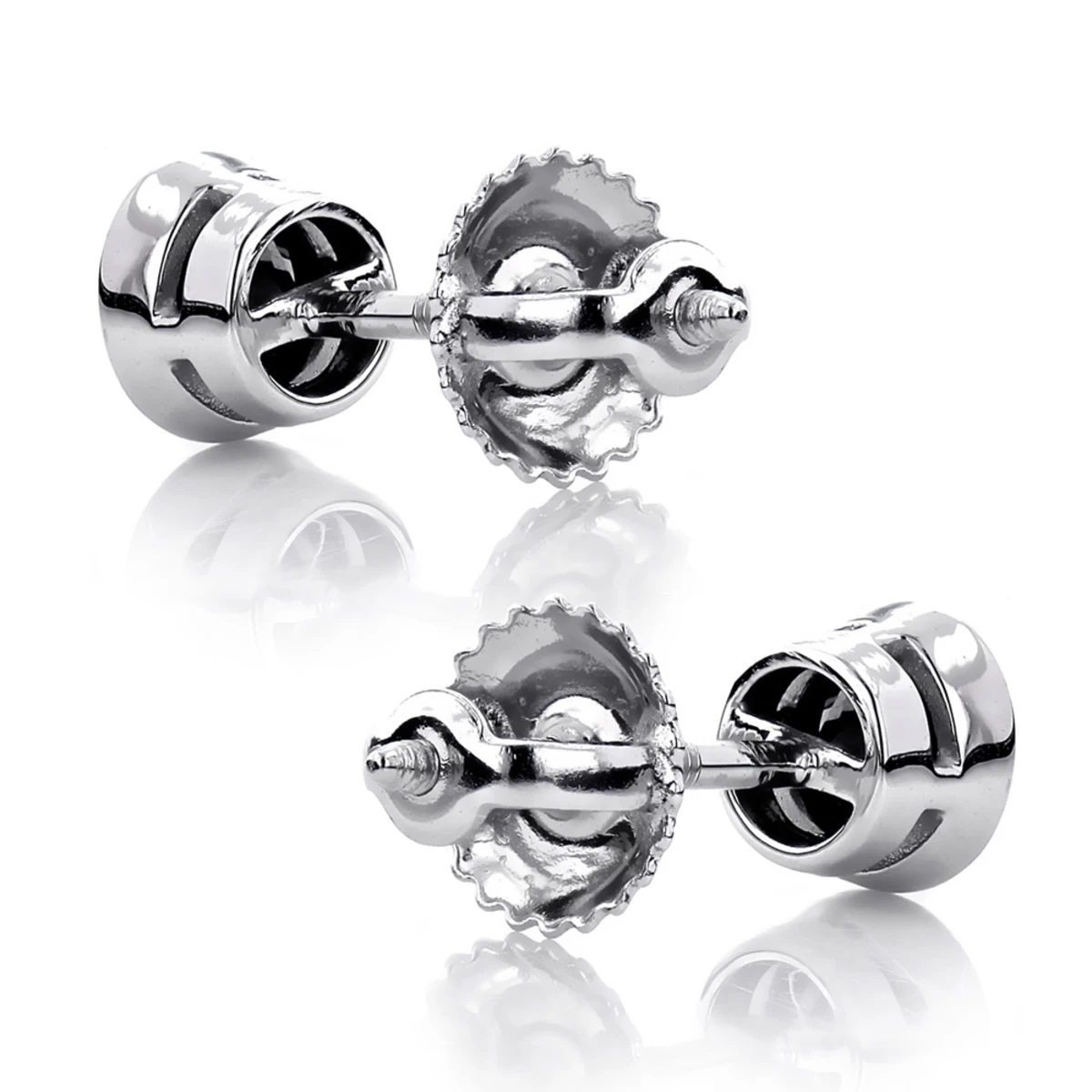 14K White Gold Black Diamond Stud Earrings Bezel Set 0.75ct 6 14K White Gold Black Diamond Stud Earrings Bezel Set 0.75ct - Image 4