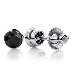 14K White Gold Black Diamond Stud Earrings Bezel Set 0.75ct