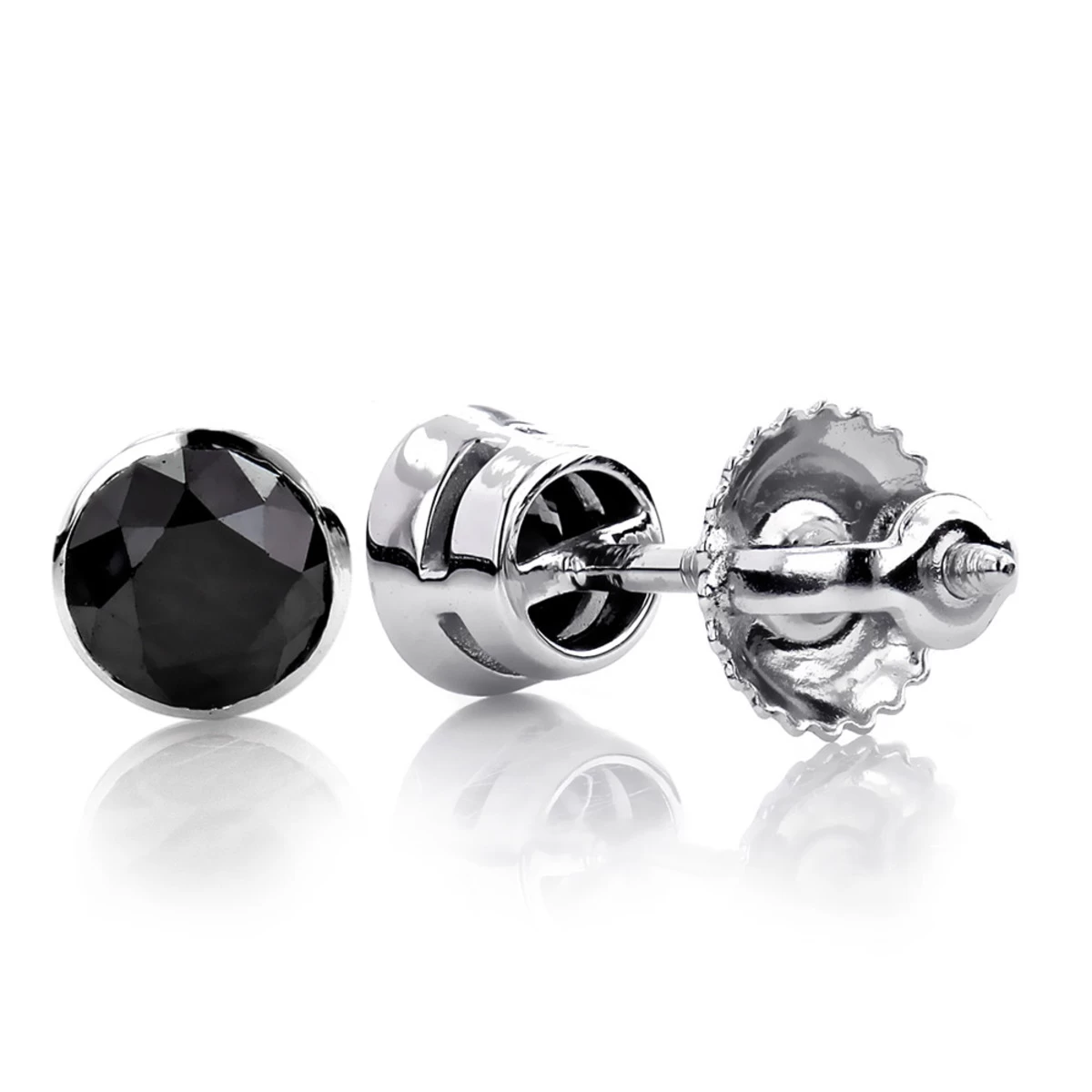14K White Gold Black Diamond Stud Earrings Bezel Set 0.75ct 3 14K White Gold Black Diamond Stud Earrings Bezel Set 0.75ct