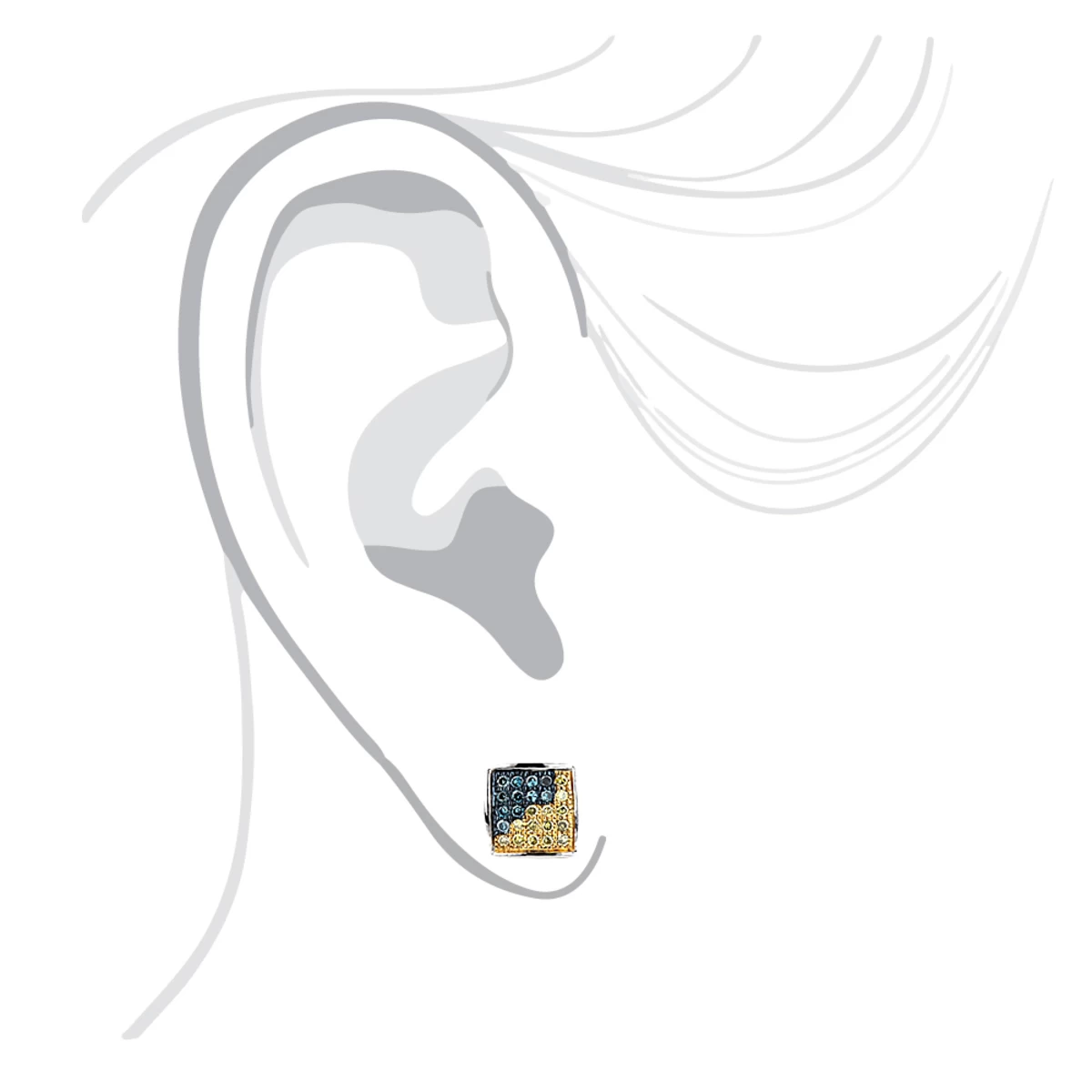 14K White Gold Blue Yellow Diamond Earrings 0.19ct 7 14K White Gold Blue Yellow Diamond Earrings 0.19ct - Image 5