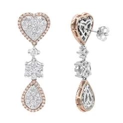 14K White Gold Dangle Diamond Heart Earrings 3ct By LUXURMAN