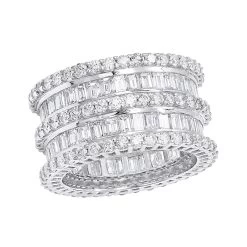 18K White Gold Designer Baguette Round Diamond Eternity Ring 7.8ct By Luxurman