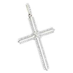14K White Gold Designer Diamond Cross Pendant 0.42ct