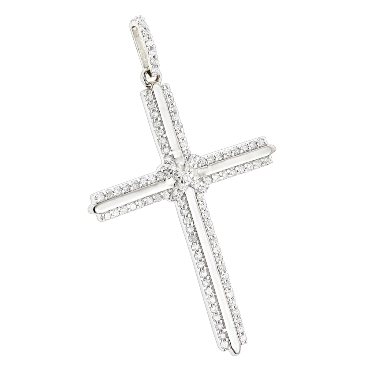 14K White Gold Designer Diamond Cross Pendant 0.42ct 3 14K White Gold Designer Diamond Cross Pendant 0.42ct
