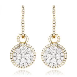 14K Yellow Gold Designer Diamond Earrings 2.04ct Clusters