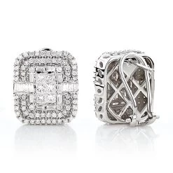 14K White Gold Designer Diamond Earrings Multi-Tier 2.48ct