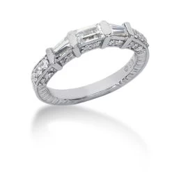 Thin 14K White Gold Designer Diamond Engagement Ring Band 0.89ct