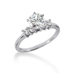 14K White Gold Designer Prong Set Diamond Engagement Ring Set 0.95ct