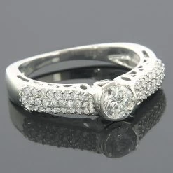 14K White Gold Designer Diamond Engagement Ring Setting .45ct
